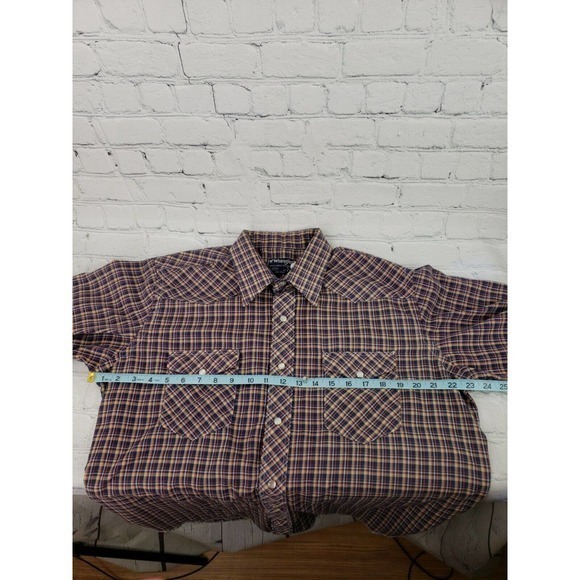 Vintage Wrangler Long Tail Pearl Snap Plaid Men Multicolor Sz 17X36 Made In USA - Picture 10 of 16